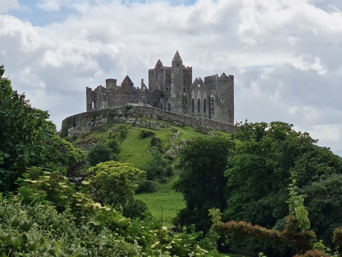 Quaint Irish village street with stone cottages